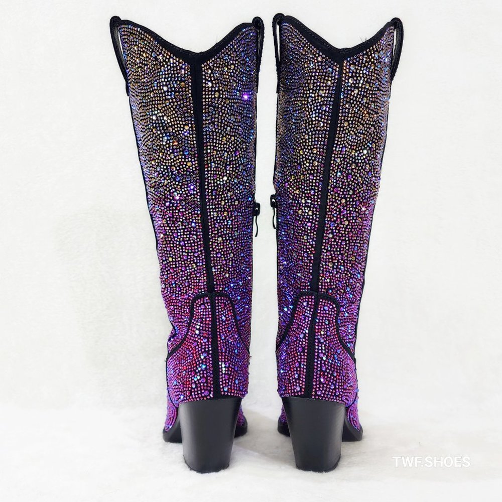 Women's Rhinestone Cowboy Boots - Purple and Black - Picture 6 of 16